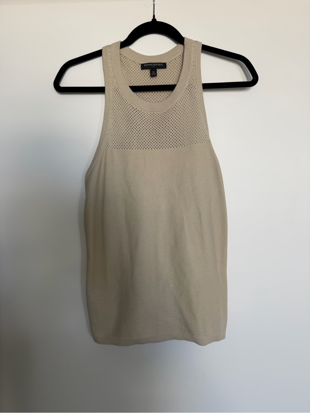Banana Republic Beige Knit Mesh-Yoke Tank